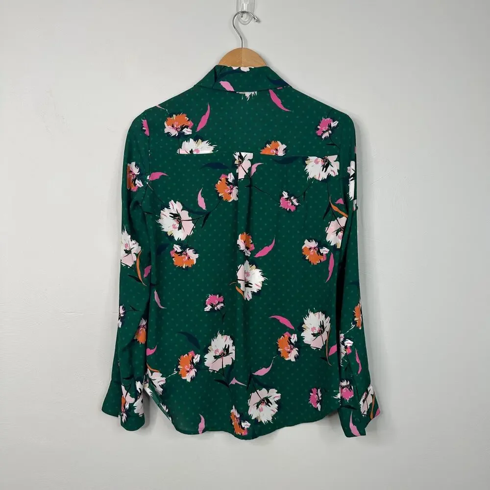 Express Green Floral Portofino Button Front Blouse